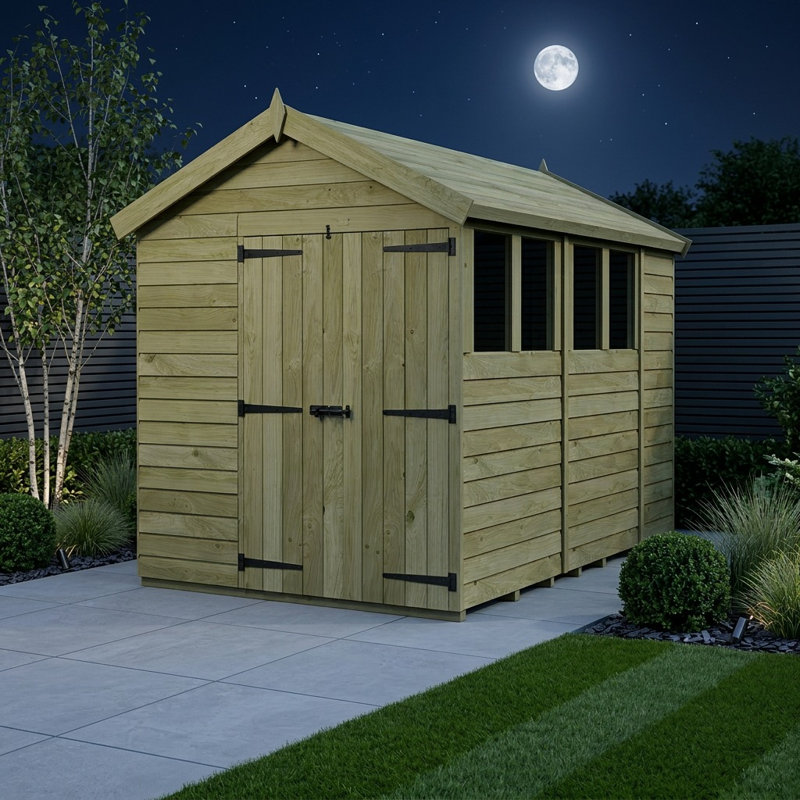 Total Sheds 7ft x 10ft Apex Garden Shed - Double Door - With Windows - Pressure Treated Timber - UK Manufactured