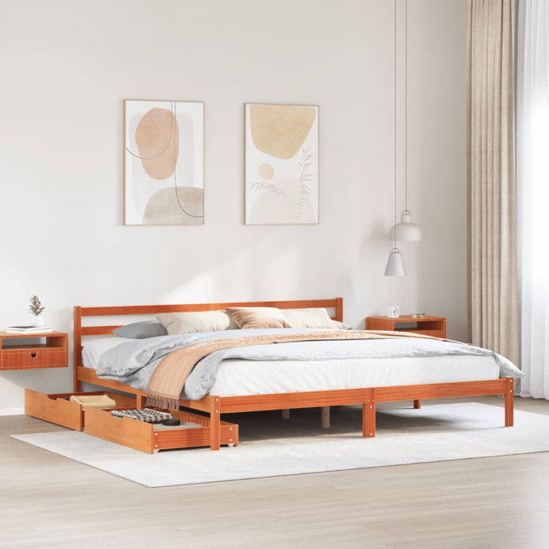 Solid Wood Storage Bed, Super King (6'), Wax Brown