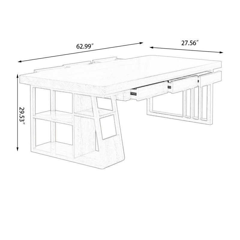 Bureaux rectangulaires en bois massif 70,87 "Burlywood, H 29,53 po x l 62,99 po x P 27,56 po