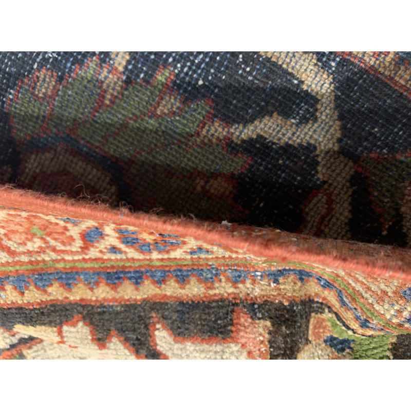 Tapis antique en laine rouille / brun / vert 13 pi 11 po x 17 pi 3 po One-of-a-Kind Antique