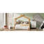 Lit simple en bois simple, blanc avec finition en bois naturel - 2 tiroirs et 4 étagères pratiques pour le décor de la chambre