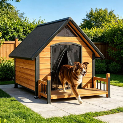 Outdoor Dog House Weatherproof Chew Proof Large Dog Kennel With Metal Frame For Small Medium Large Dogs, 50.9" D X 37.4" W X 37.2" H