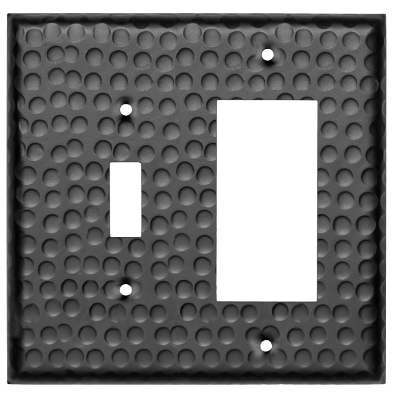 Hand Hammered 2-Gang Toggle/Rocker Combination Standard Wall Plate, Matte Black