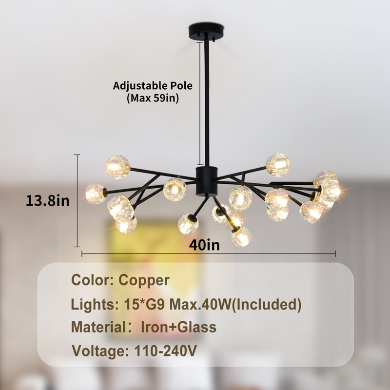 Luminaire suspendu pour îlot de cuisine 15 têtes, Noir