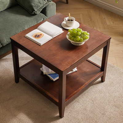 Solid Wood End Table, 2-Tier Square Side Table with Storage Shelf