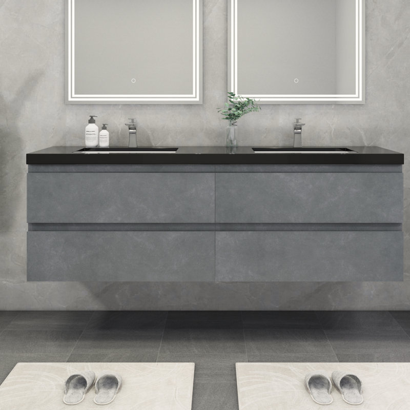 Kirker 72" Wall-Mounted Double Bathroom Vanity Set, Cement Gray