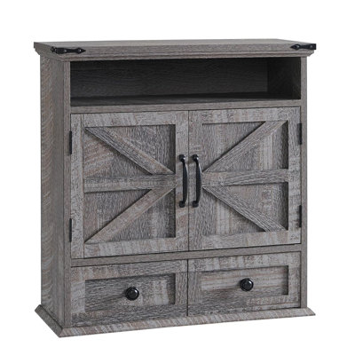 Bathroom Wall Cabinet with Barn Doors & Drawers, 5-Tier Storage, 25x24x8.7 Inch Adjustable Shelf for Kitchen Living Room