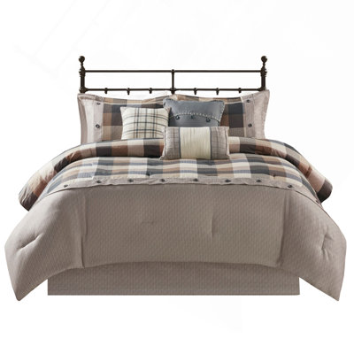 Cal King 7 Piece Comforter Set Cabin Farmhouse Style Herringbone Comforter Set, Warm And Cozy With Hypoallergenic Filling