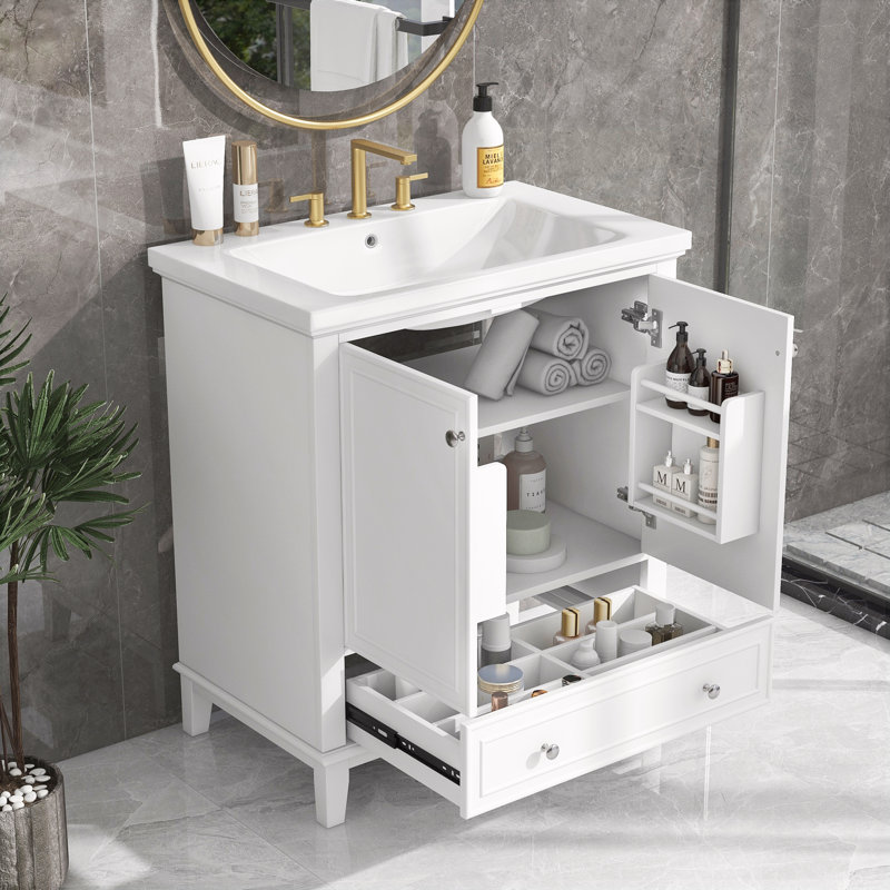 Meuble-lavabo simple 30 po avec comptoir en céramique Seidule, Blanc
