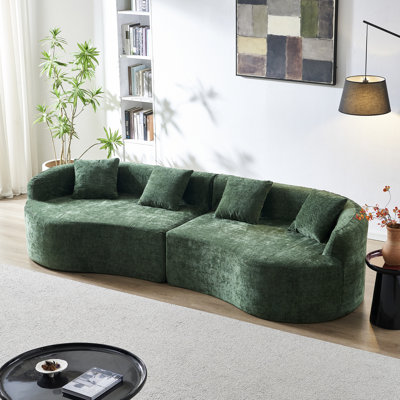 Canapé incurvé en chenille avec mousse haute densité et sans assemblage, pour des espaces de vie compacts