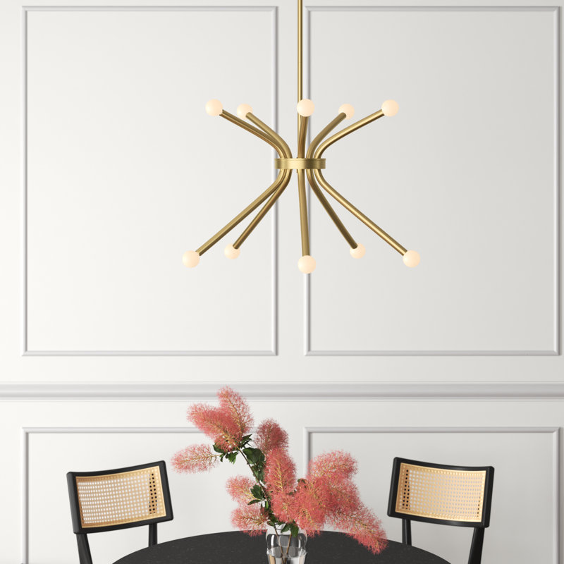 10 - Light Dimmable Sputnik Sphere Chandelier, Lacquered Brass