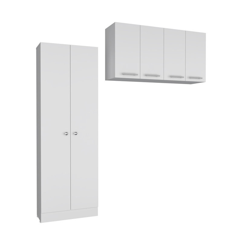 Maplewood 2 Piece Kitchen Set, Multistorage Cabinet + Wall Cabinet, White