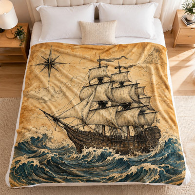 1Pcs Vintage Ship Print Fleece Blanket – Single-Sided;Old Map & Compass DesignArtistic Nautical ThemeIdeal for Bedroom Decor, Sofa, Travel, and CampingEasy to CarryA Perfect Gift Choice. Bedding and sofa items