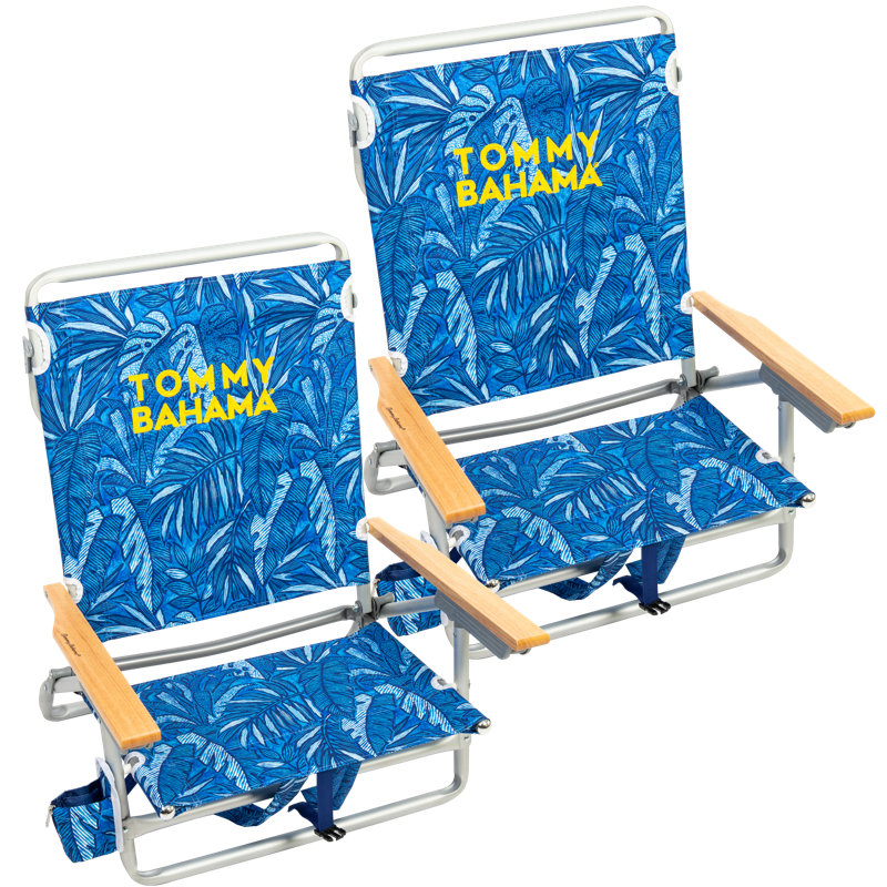 Chaise de plage Tommy Bahama à 5 positions avec sac à dos plat avec glacière et porte-gobelet, Bleu clair clair