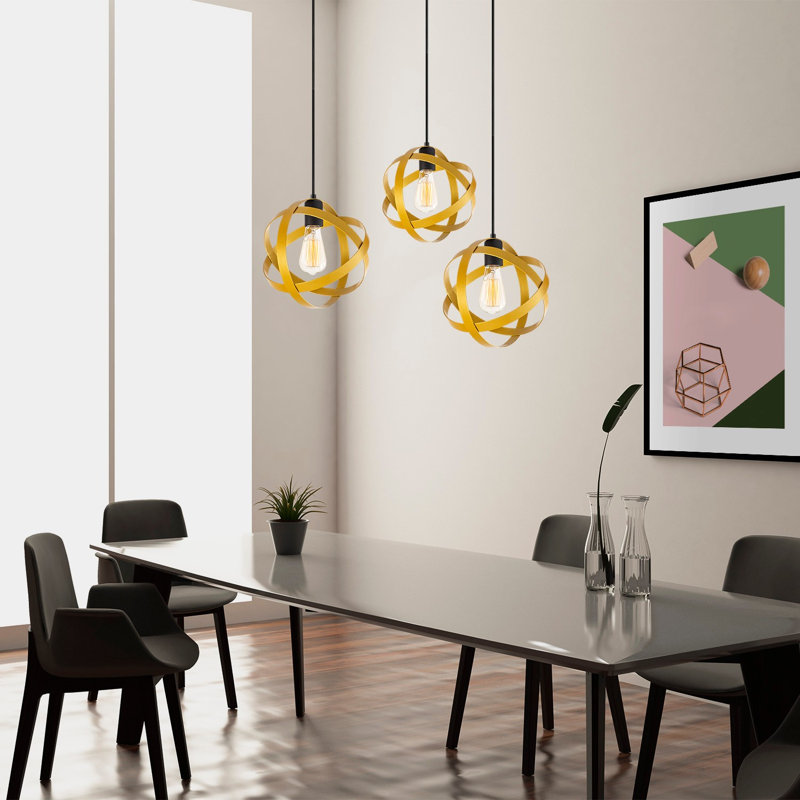 Luminaire suspendu pour îlot de cuisine 3 lumières Kason Kason, Or / noir