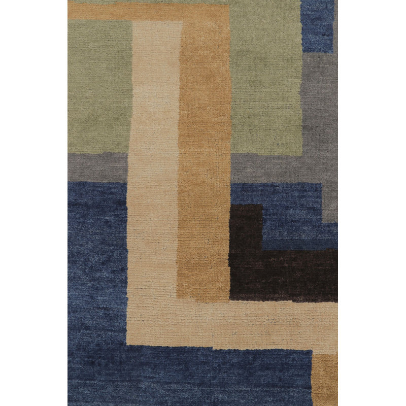 Art Deco Hand Knotted Area Rug in Blue, Beige/Brown, Silver/Gray, Green, Cream/White, Black