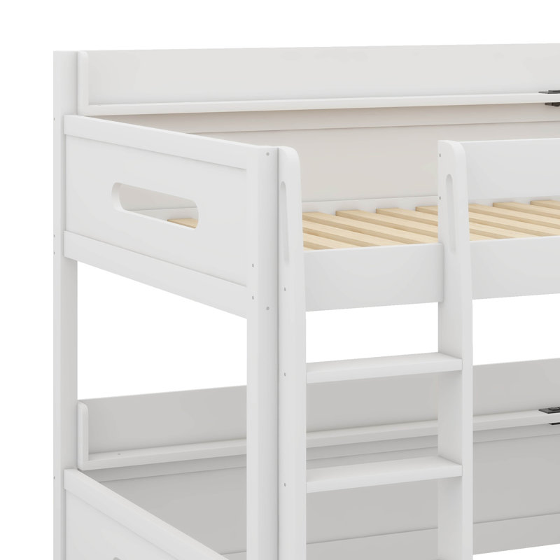 Lit superposé grand sur grand avec tablettes de rangement et stations de charge USB, Blanc
