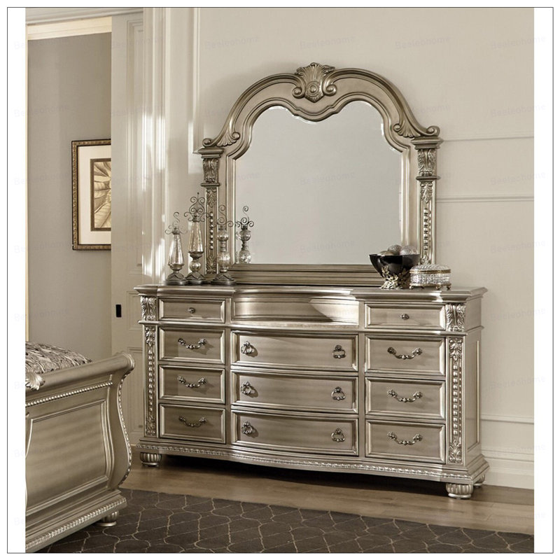 Commode de luxe argentée à 11 tiroirs avec mobilier européen