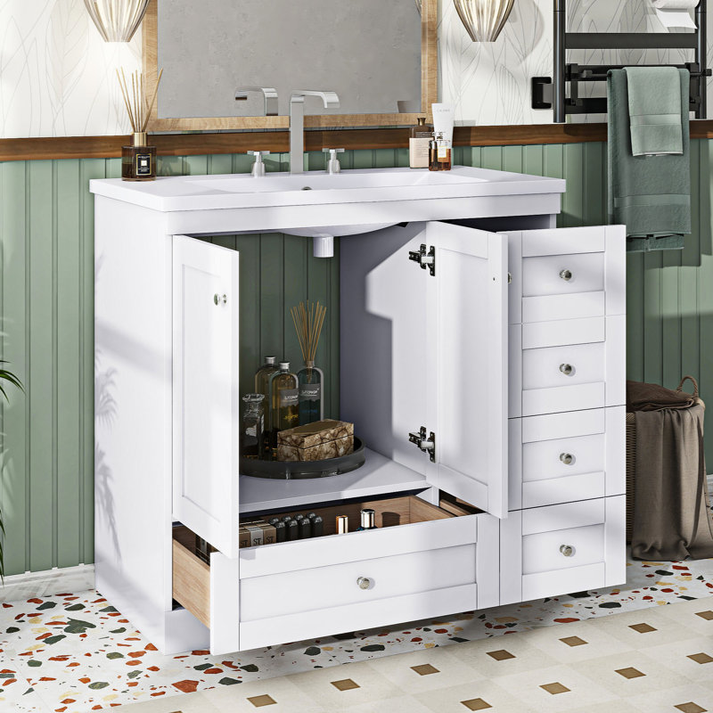 Meuble-lavabo simple 17,90 po avec plateau en résine Risha, Blanc