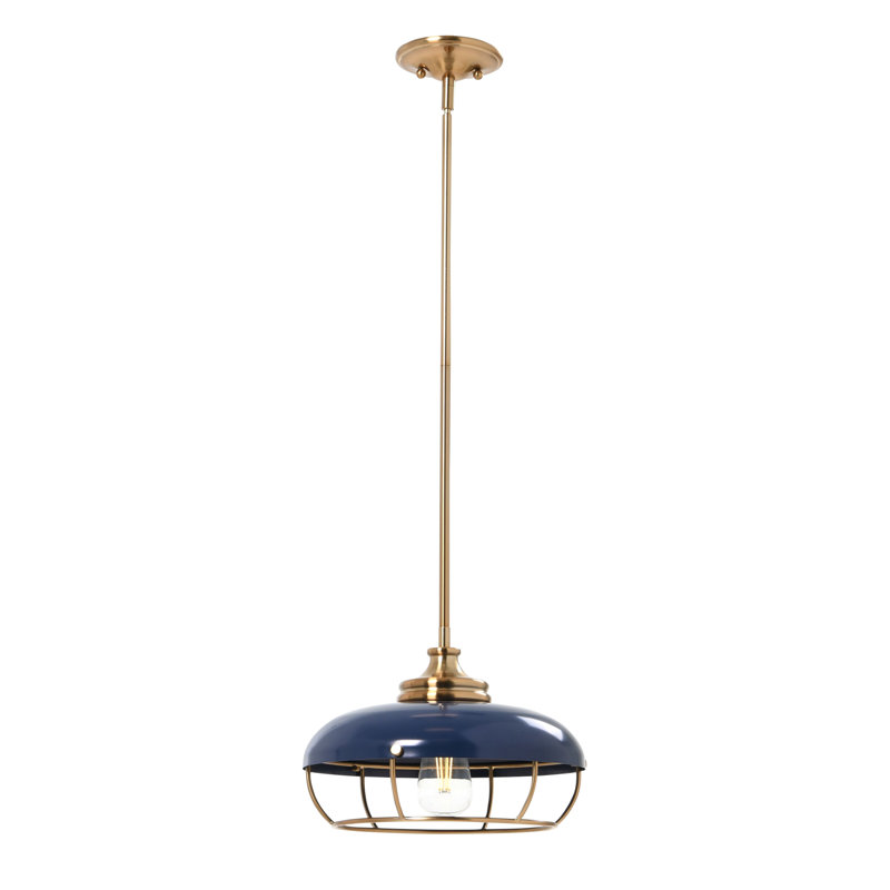 Luminaire suspendu en forme de dôme à 1 lumière Apsel, Laiton brossé, Bleu marine
