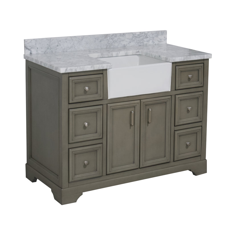 Emiliano 48'' Single Bathroom Vanity with Top, Carrara Marble, Weathered Gray