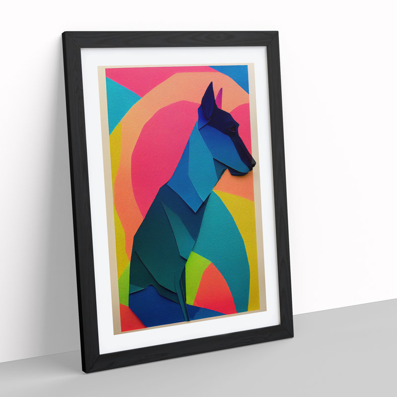 Paper Dog No.1 Abstract - Wall Art, Black Framed, 48cm H x 36cm W, White