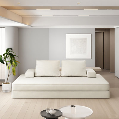 Canapé-lit Fluffy à compression en chenille, méridienne moderne rembourrée de 86,6 po, siège profond multifonctionnel avec dossiers réglables et 2 coussins pour le salon et le bureau