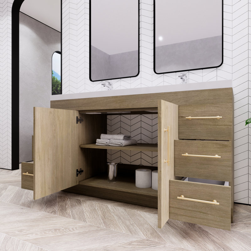Verda 59.05'' Double Bathroom Vanity with Acrylic Top, White Oak