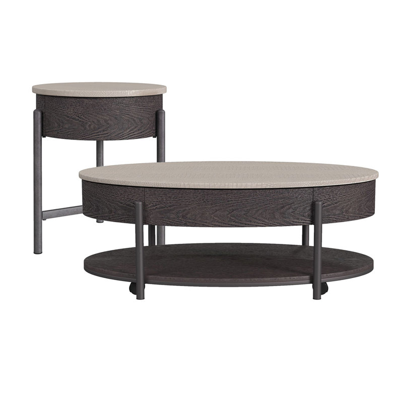 Ensemble de tables d'appoint 2 pièces Nica en blanc et brun-Table basse et table de bout