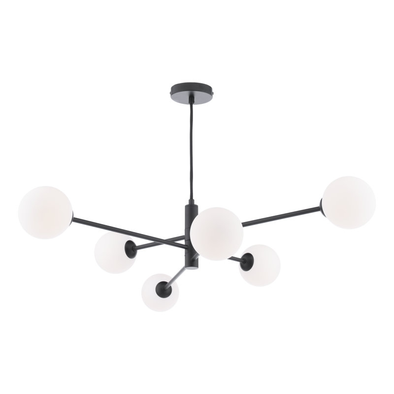 Vignette 6LT PENDANT POL CHR CW GLS 10CM, Matt Black/Opal, 127cm H x 80cm W x 80cm D