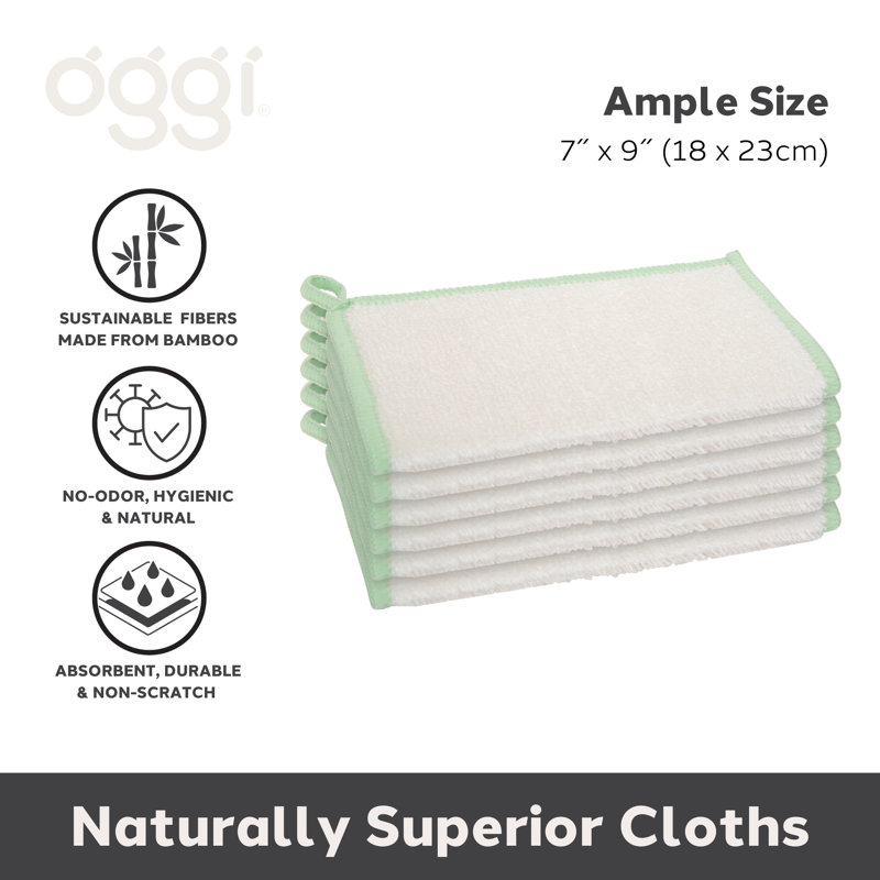 Ensemble de 6 linges de cuisine unis, Blanc / vert