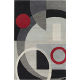Willa Authentic Hand-Tufted Handmade Black, Grey & Red Modern Abstract Geometric Wool Area Rug