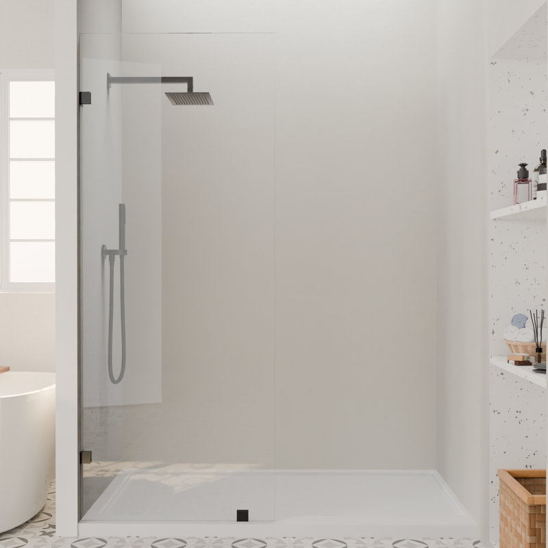 LERYOU 30W''*72H'' Shower Glass Panel With 10MM(3/8'') Tempered Glass, Matte Black