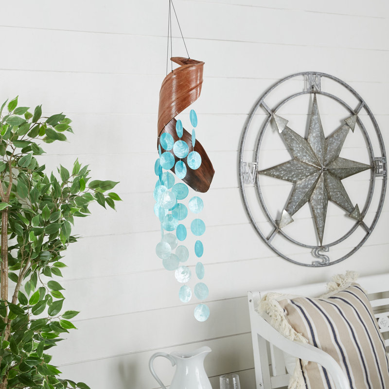 Gassaway 32" H Capiz Shell Spiral Wind Chime, Blue