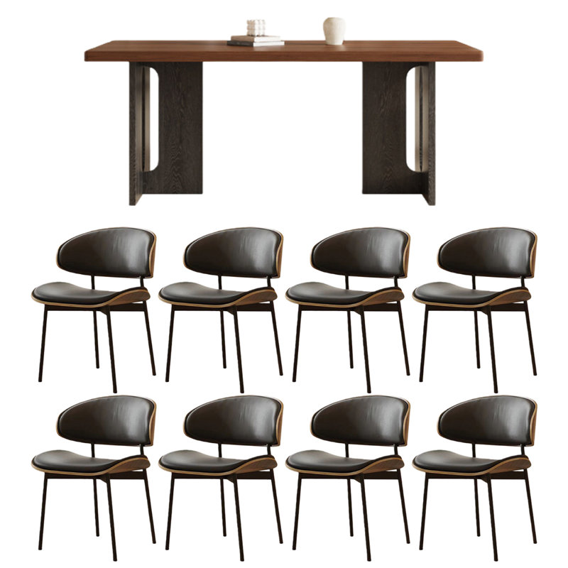 Table de salle à manger rectangulaire en granit à usage domestique, 9 pièces : table, 8 chaises, Brun