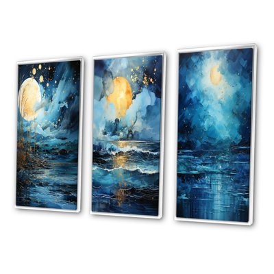 " Teal Yellow Ocean Serenade Pastoral " 3 - Pieces