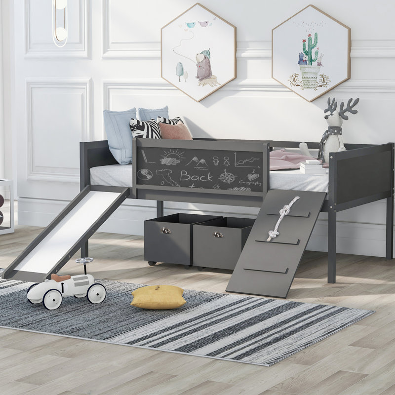 Lit mezzanine simple avec boîte de rangement, gris