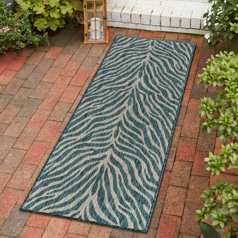 Teal Tsavo Indoor/Outdoor Safari Rug, Runner 2' x 7'10"