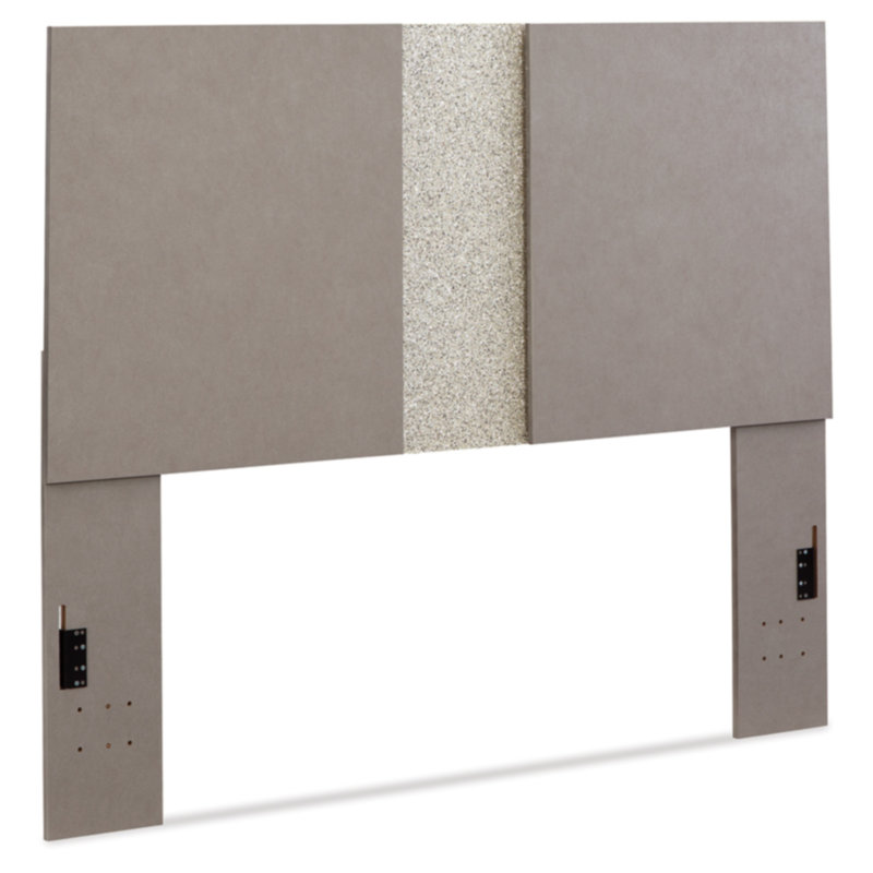 Gray Leather and Wood Queen Panel Bed with LED Lighting