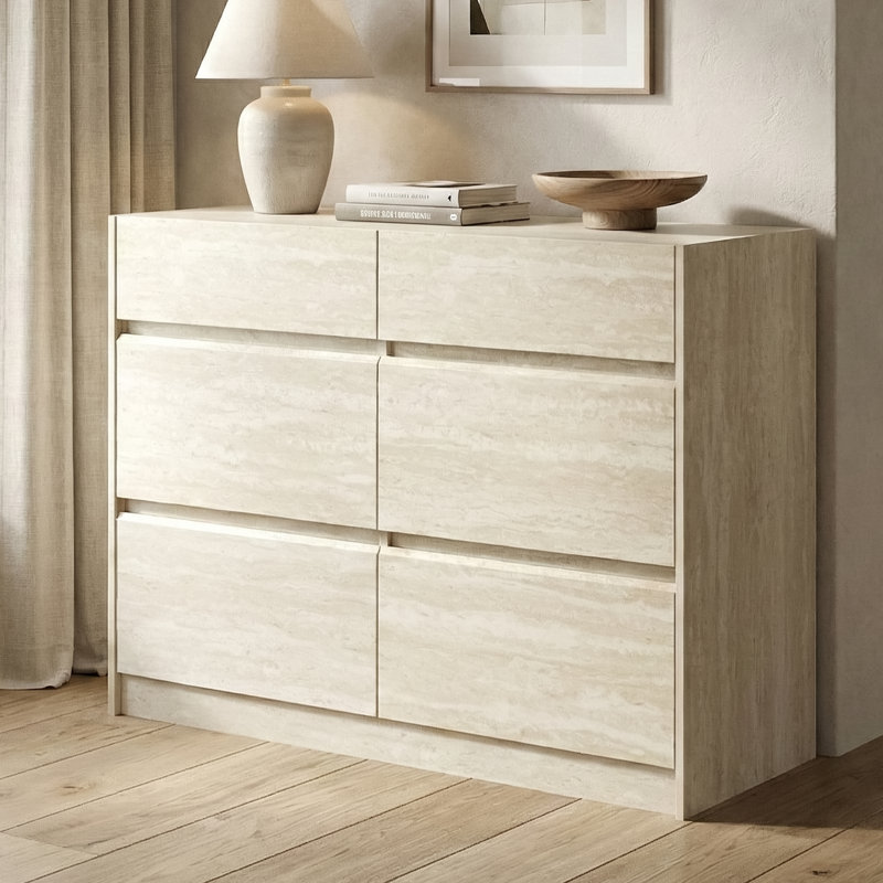 Saisha 6 Drawer 46.5'' W Double Dresser, Travertine