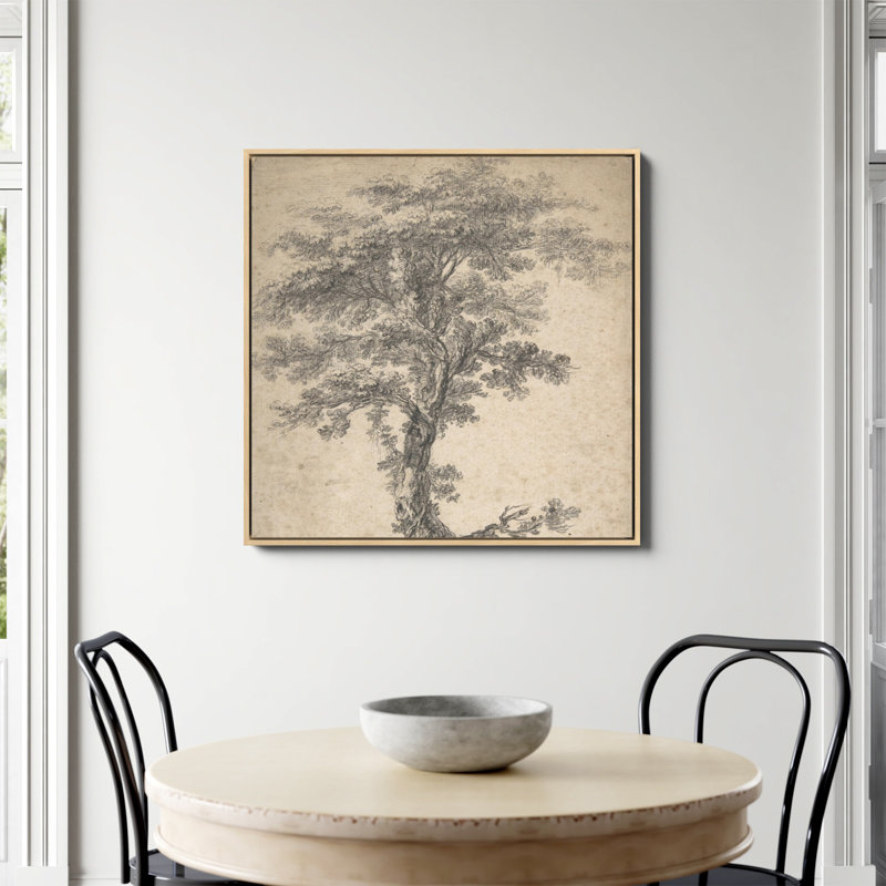 Étude d'un arbre imprimé par Jean Baptiste Pillement, Toile avec cadre flottant en érable, Non, H 36 po x l 36 po