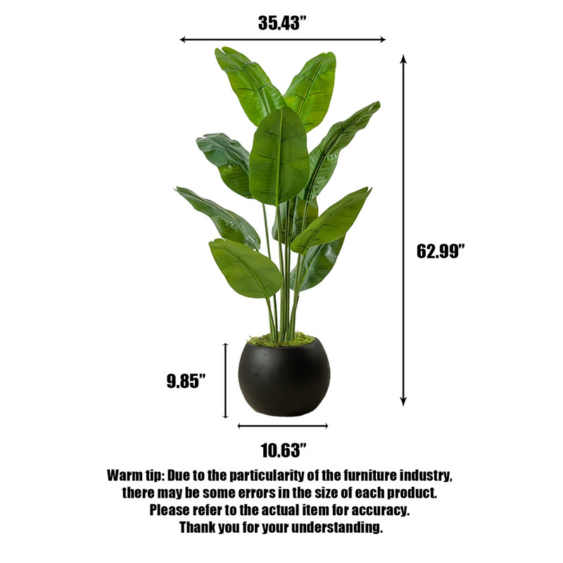 Simulation de banane grande plante verte, Noir, noir, noir, noir, H 62,99 po x l 35,43 po x P 35,43 po