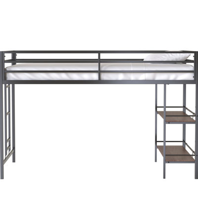 Lit mezzanine simple - structure en métal avec tablette, facile à monter, silencieux, sécuritaire pour les tablettes de chambre à coucher, idéal