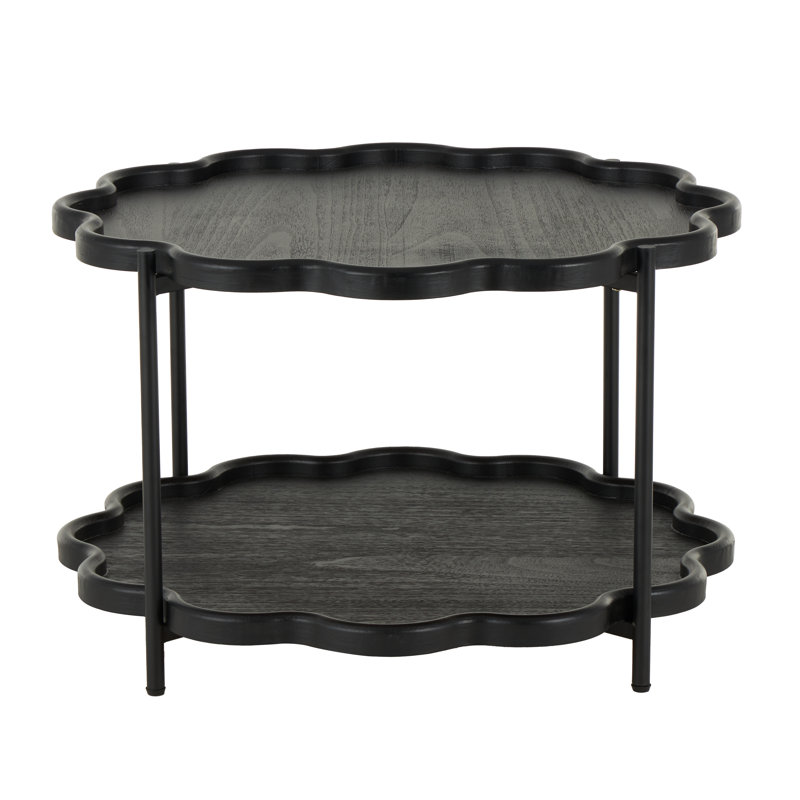 Cole And Grey Wood Floral Inspired 2 Level Side End Accent Table With Metal Legs, 20" H x 31.5" W x 31.5" D