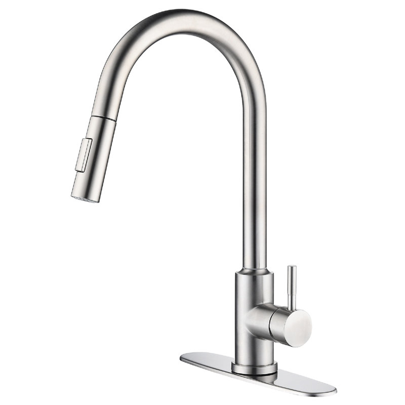 Robinet de cuisine avec fonction rétractable et tactile - débit d'eau doux, nickel brossé rouille, acier inoxydable et jet de pulvérisation à 360 degrés, corrosion