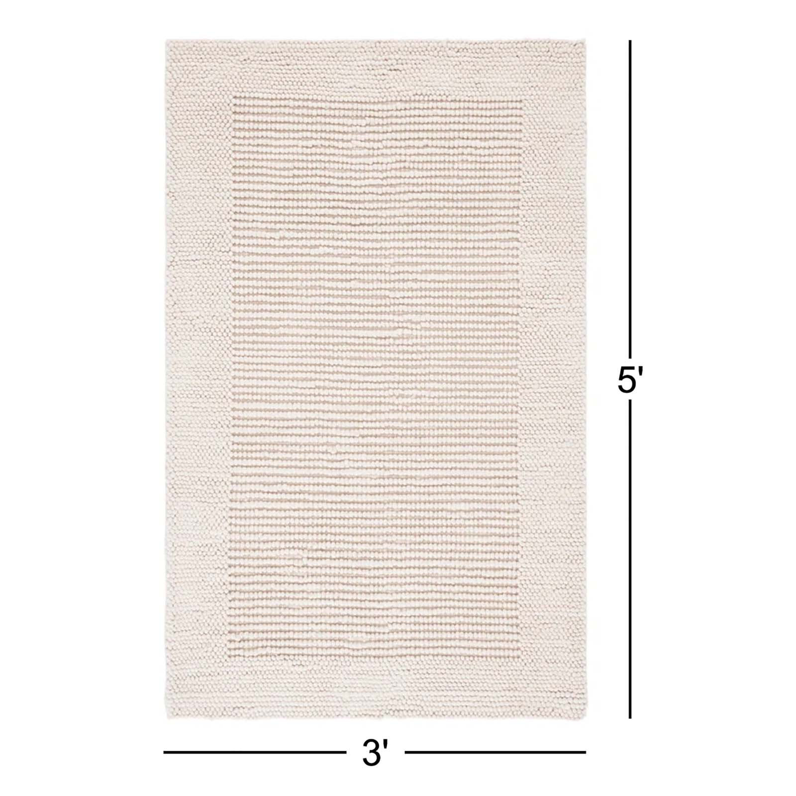 Burdick Ivory Beige Hand-Woven Wool Rug, Rectangle 3' x 5'
