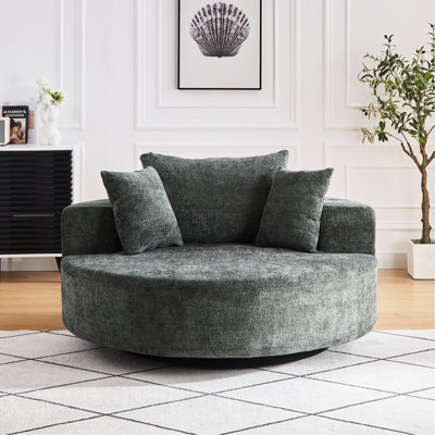 Fauteuil pivotant en mousse de 55 po en chenille de L 55 po - canapé-lit moderne moelleux pour le salon, la chambre à coucher, la salle de projection à 360 degrés et un salon avec coussins chauds