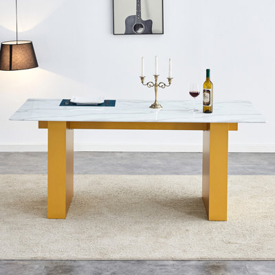 Large modern rectangular table with 0.4 inch patterned tabletop and large MDF table legs