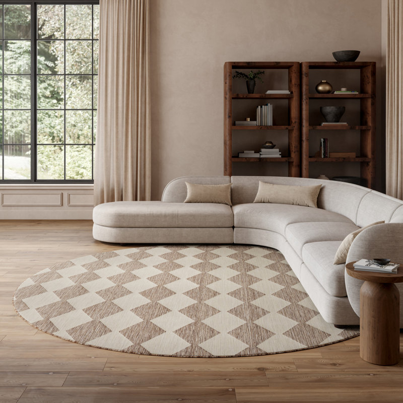 Rectangle Positano Indoor/Outdoor Area Rug, Beige, Round 8'