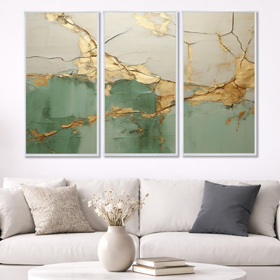 Green Gold Minimalism Poteries - Abstract Spirals Canvas Art Set